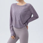 DRUR Women's Long Sleeve Yoga T-Shirts, Loose Fit Sports Fitness Crop Tops Casual Lightweight Thin Shirt For Gym Street Travel