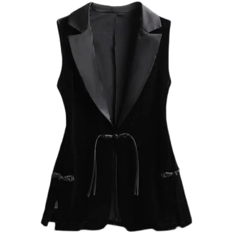 Black Velvet Vest Jacket For Women Sleeveless Blazer Fashion 2026 Spring And AutumnSuit Tank Top  Retro Waistcoat Z2338