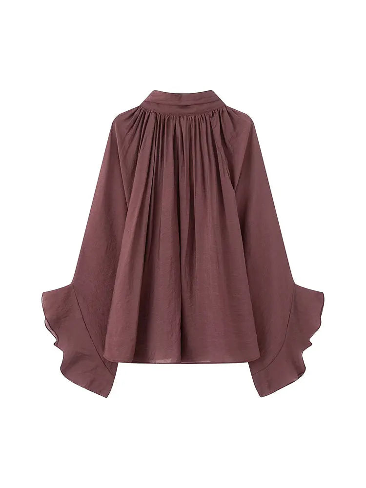 NLZGMSJ Bow DecorationLoose Long Sleeved Blouses For Women New Fashion Ruffle Edge Shirts and Blouses Woman Top