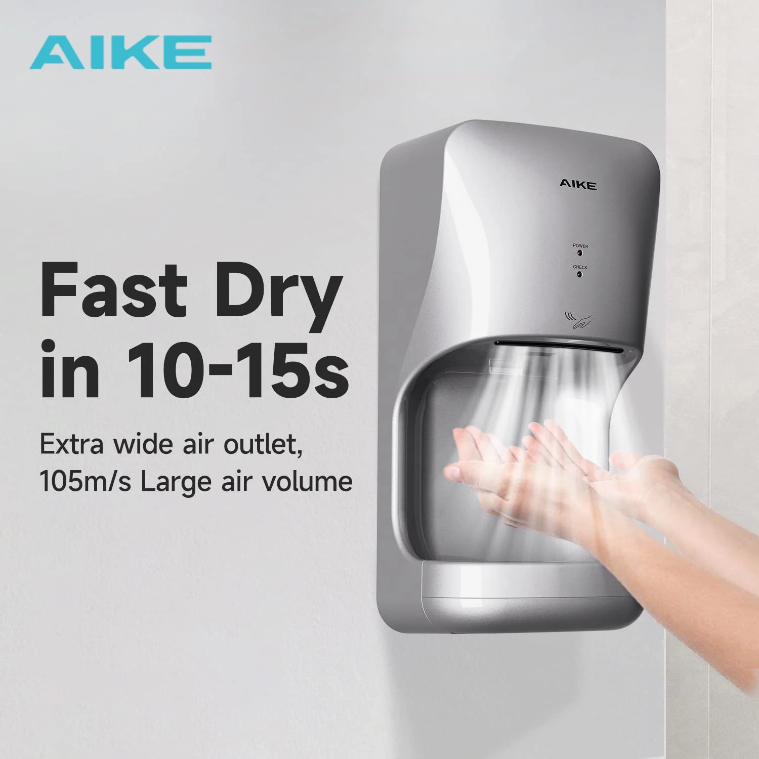 AIKE Automatic Hands Dryer with Drip Tray Wall Mounted High Speed Drying Machine 10-15s Quick Dry Hands Model AK2632 1400-1650W Main image