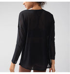Fashion Women's Breathable Loose Quick Drying Long Sleeve Yoga Shirts Slimming Side Slits Leisure Running Fitness Cycling Tops