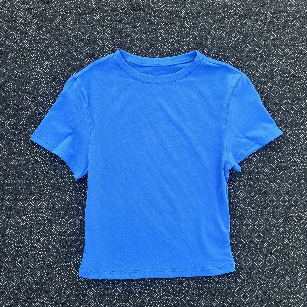 Solid color women's soft breathable yoga short-sleeved comprehensive training tight T-shirt with exposed belly button fitness sh
