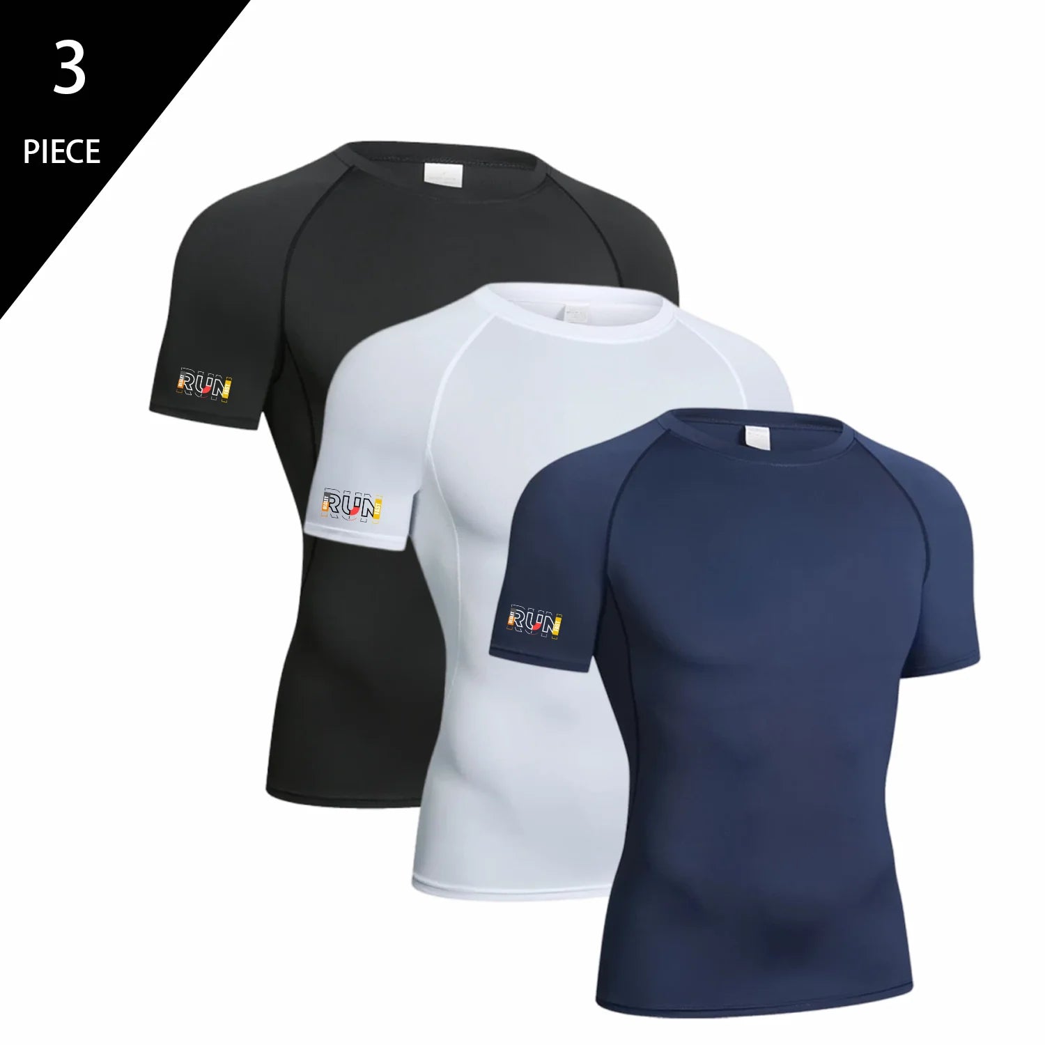Men's Compression T-Shirt 3-Pack Quick Dry Running Gym Short Sleeve Sport Tops Elastic Breathable Athletic Tees Main image
