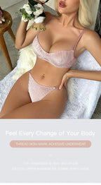 Hot Sale V-shape Underwire Ribbed Women Bra and Briefs Set Polyamide Women Underwear Sets Push-up Bra and Thongs Set