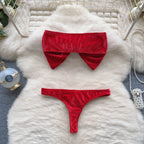 SINGREINY Christmas Erotic Lingerie Suits Ladies Strapless Bodycon Short Sleepwear Fashion Velvet Bow Sensual Underwear Sets