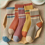 5 Pairs Striped Print Socks for Women Comfy Soft Mid Tube Socks Winter  Harajuku Funny Casual Sock Women's Stockings Hosiery