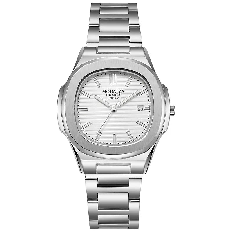 2024 Luxury Fashion Casual Men Watches Big Dial Silver Stainless Steel Calendar Quartz Wristwatch Classic Top Brand Male Clock Main image