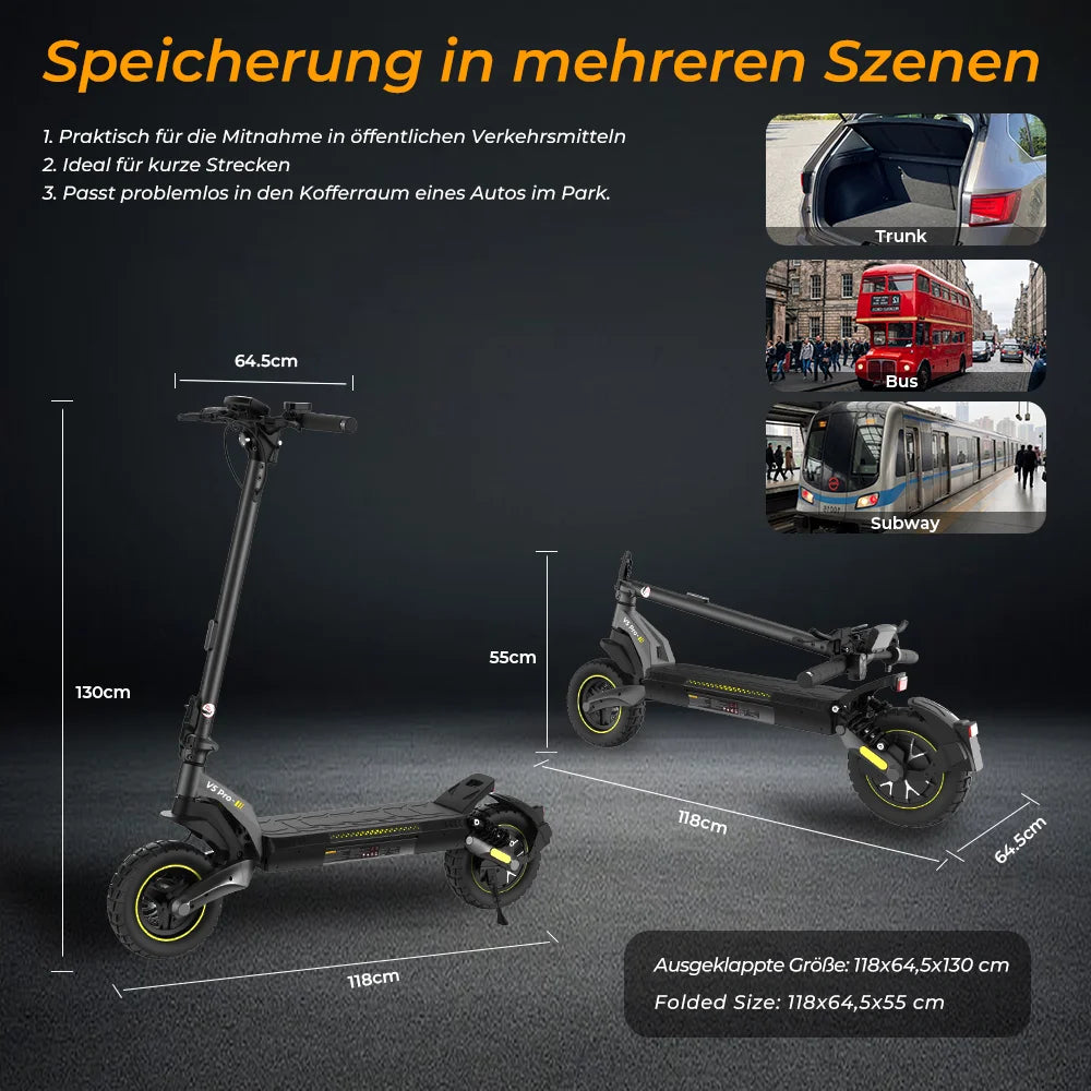 V5Pro Offroad E Scooter 10 Zoll ABE zertifiziert 500W 48V12.5Ah Geländereifen Dual Federung E Bremse Voltix APP Deutschland