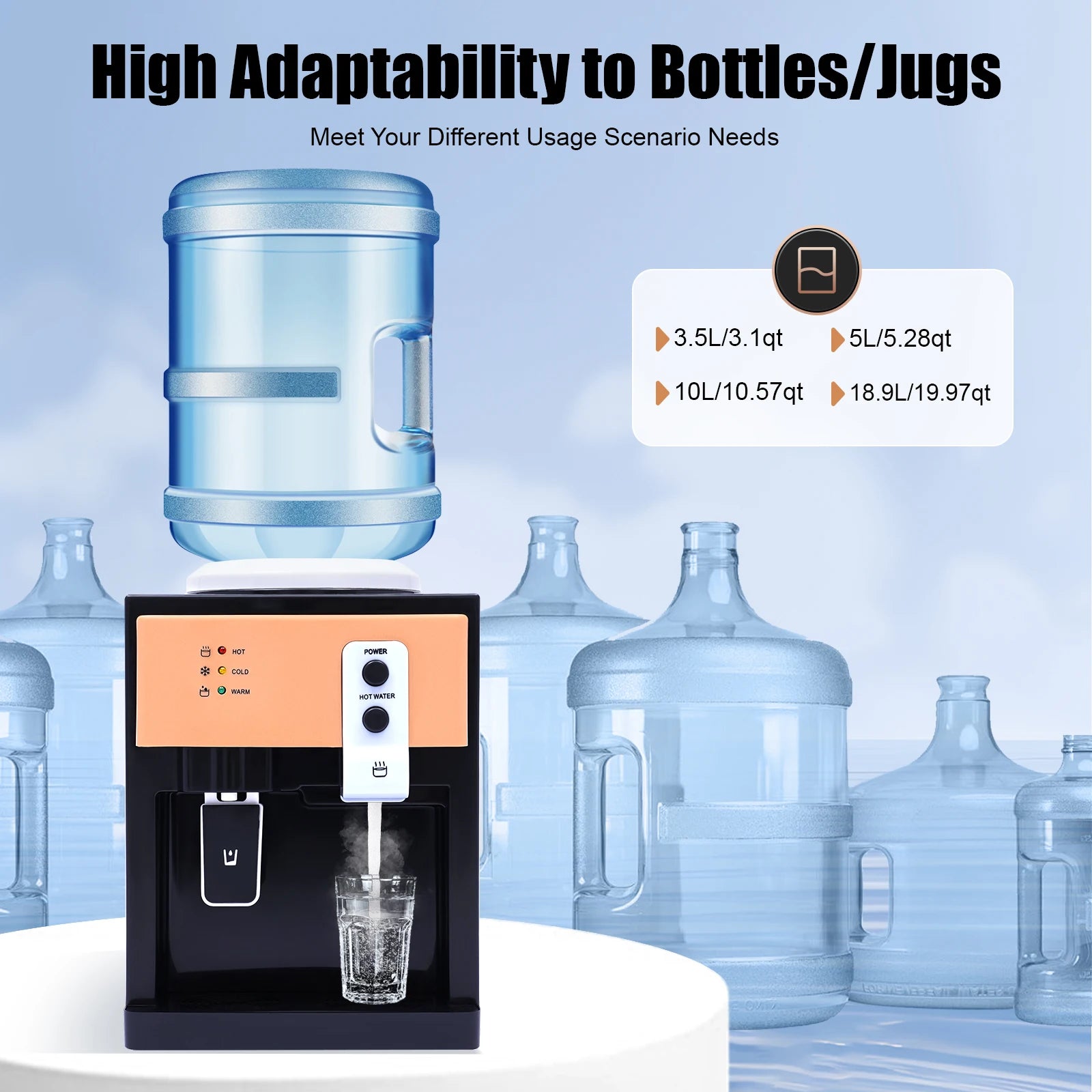 220v Hot Cold Water Dispenser Top Loading Water Cooler Dispenser Hold 3.5l/5l/10l /18.9l Countertop For Desks,coffee tables Main image