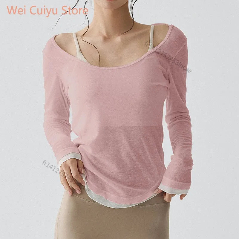 Women's Long Sleeve Sports Shirt Yoga Wear Fitness T-Shirt Quick-dry Running T-shirt Workout Top Female Gym Shirt Clothing