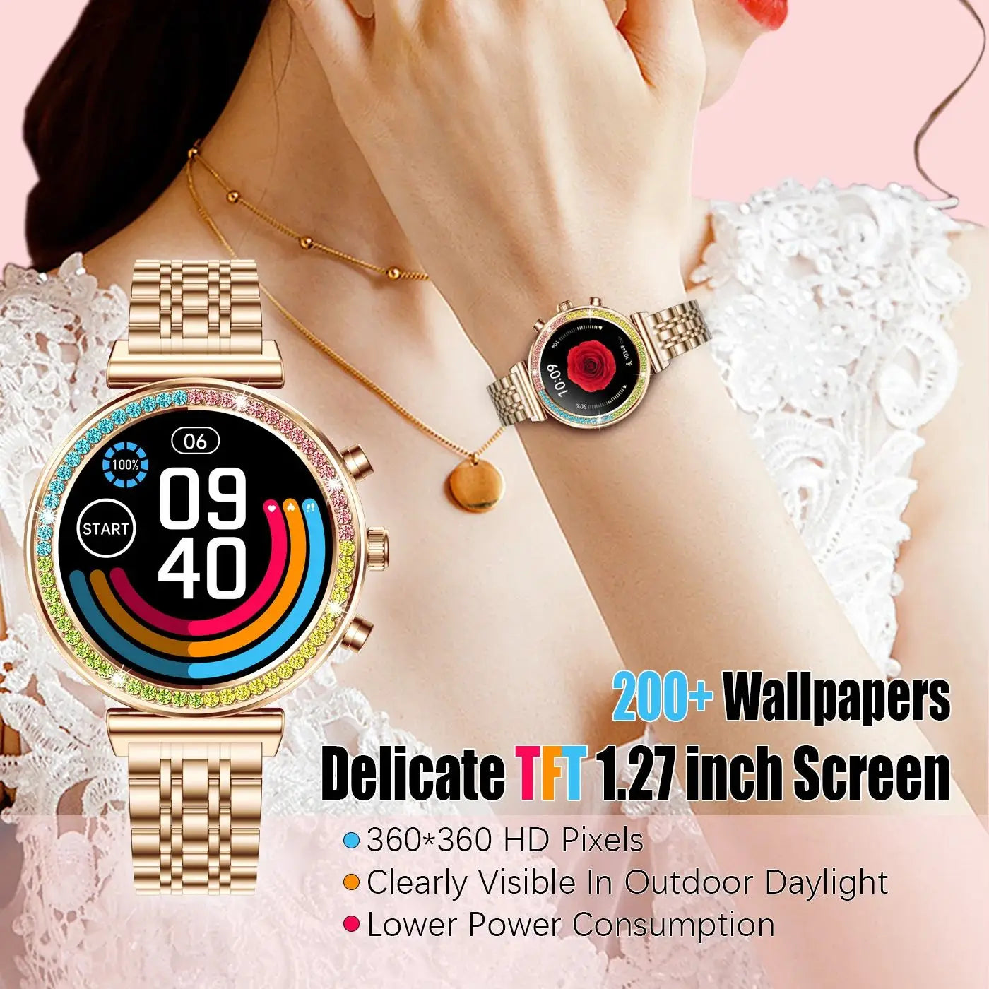2025 New Smart Watches Women Luxury Colored Diamond Watch Women Sport Fitness Tracker Heart Rate Smartwatch For Gift Android IOS Secondary image