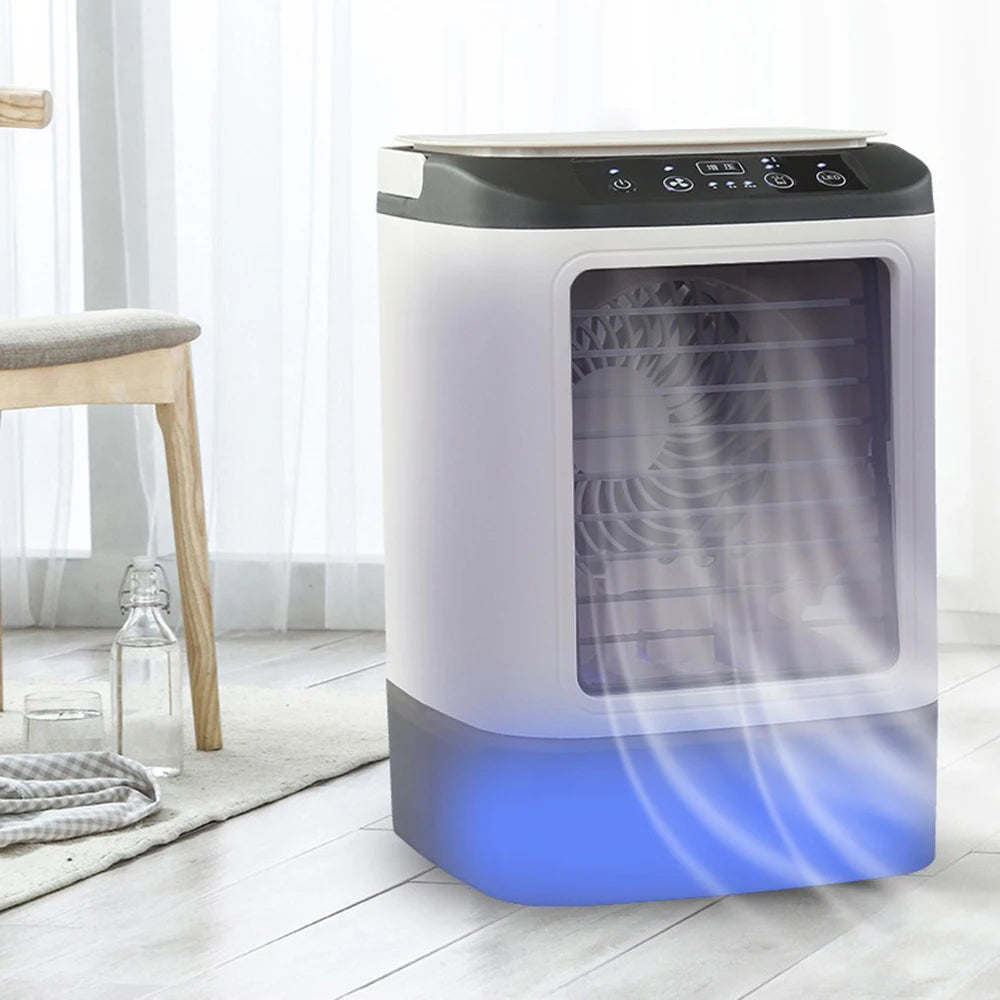USB Portable Air Conditioner Fan Dual Mist Humidifier Ice Box 3 Speed Desktop Cooling Fan With LED Night Light