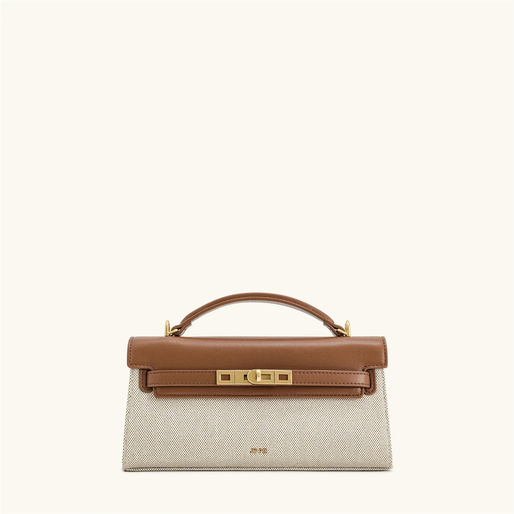 Luxury Leather and Woven Handbag with Vintage Metal Buckle, Elegant Short Handle, Stylish Women’s Tote for Evening & Daily Use