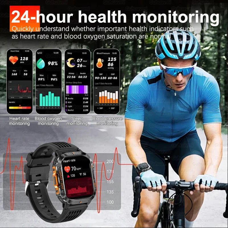 2025New GPS Smart Watch For Xiaomi IOS Military Compass Flashlight Smartwatch Men 10ATM Waterproof 100+Sport Modes BT Call Watch