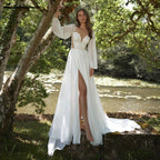 Lakshmigown Chiffon Beach Wedding Dress 2026 Beading Lace Full Sleeves V-neck Appliques Wedding Gown Bridal Gowns Customized