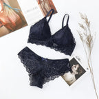 Women Push-Up Bra Set Sexy Lingerie Floral Lace Wire Free Bralette Low Rise Panties Sexy Briefs Female Underwear Intimates