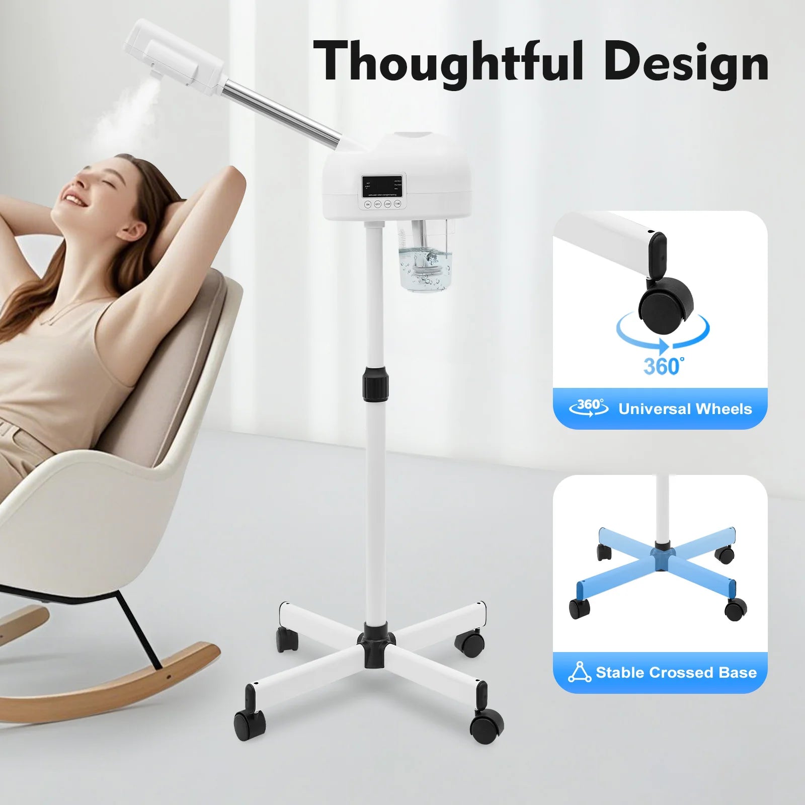 Professional Face Steamer Nano-Ion Ozone Hot Mist Hot Mist with LCD Screen Adjustable Height for Salon Home Spa Aging Reduction