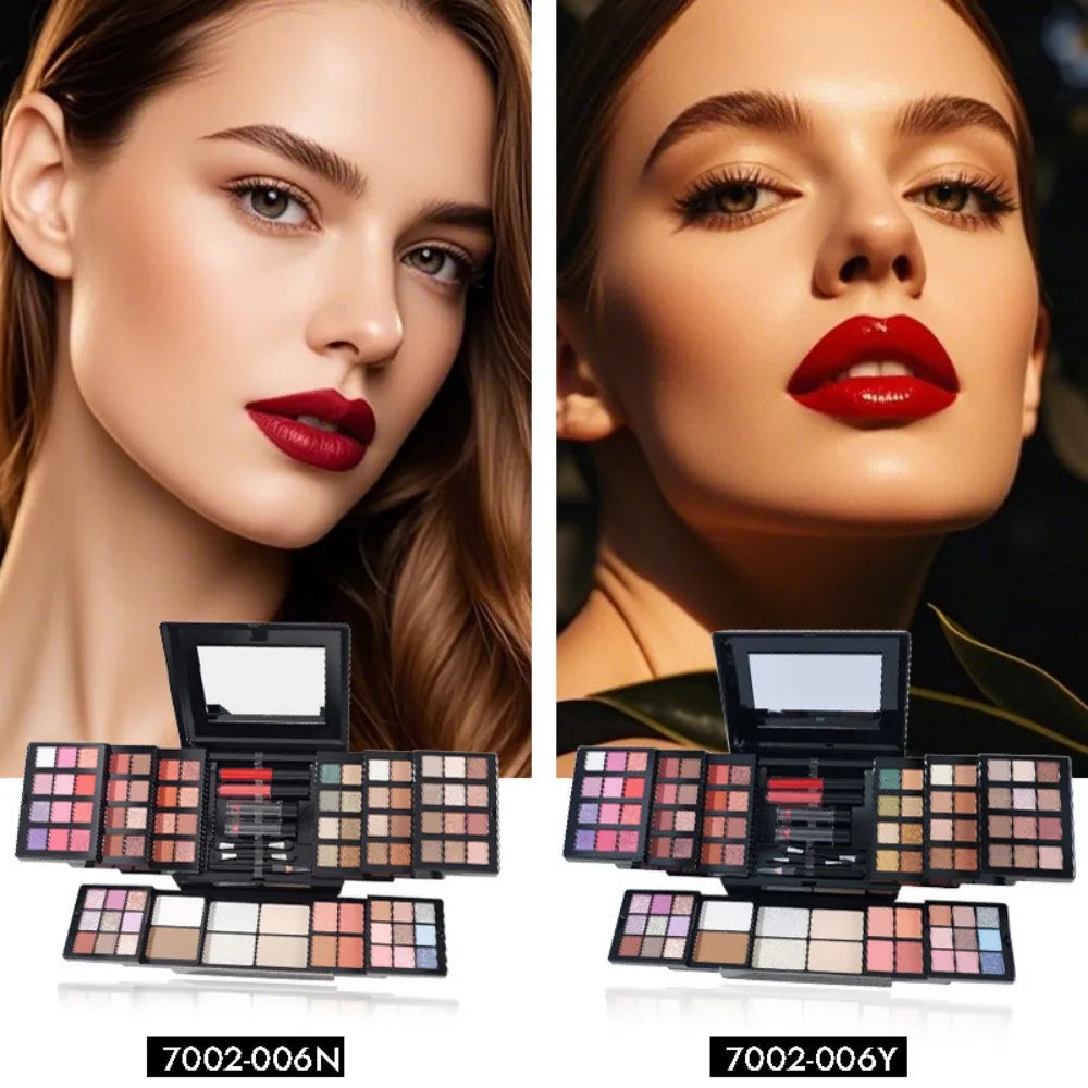 MISS ROSE 104 Color Eye Shadow Powder Puff High Gloss Lipstick Mirror Makeup Durable Easy Makeup Multi-Function Makeup Set