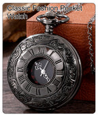 Vintage Charm Black Unisex Fashion Roman Number Quartz Steampunk Pocket Watch Women Man Necklace Pendant with Chain Gift
