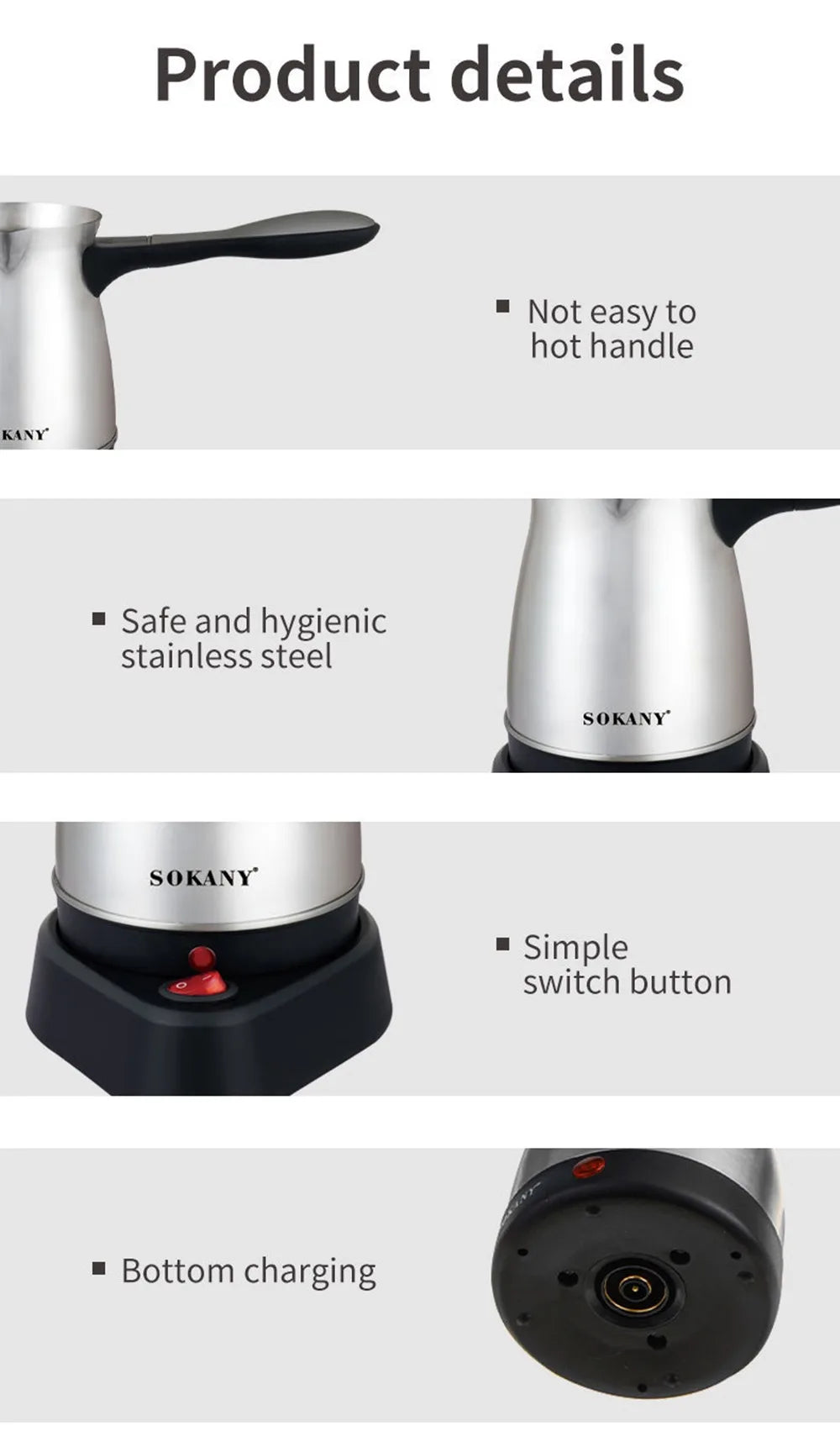 500ML Turkish Electric Kettle Portable Stainless Steel Teapot Water Boiler 220V Home Tea Pot Coffee Maker Machine 5 Cup 주전자 전기포트