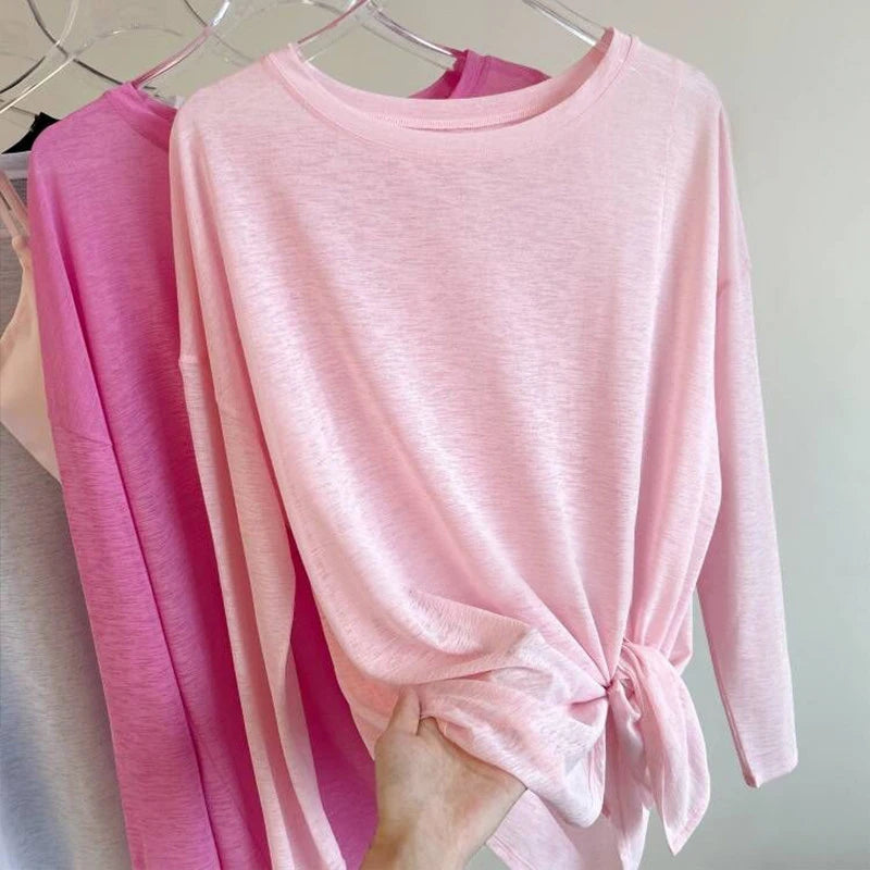 Breathable Long Sleeve Yoga Cover up Lightweight Quick Dry Running Top for Women Loose Fit Simple Sport Fitness Outdoor Leisure