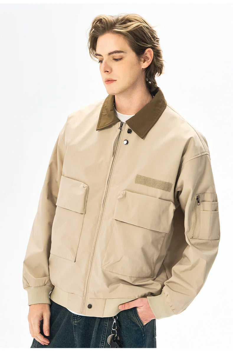 Men's Spring Casual Blazer Jacket Turn-Down Collar Stylish Versatile Office Wear Lightweight Coat Trendy Man Large Pocket Jacket
