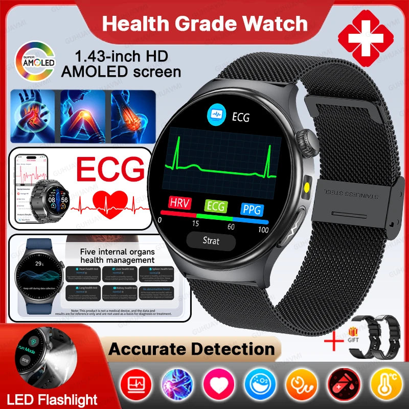 New Accurate ECG Smart Watch Blood Lipids Five Viscera Health Check Body Temperature BT Call Sports Smart Watches For Men 2026