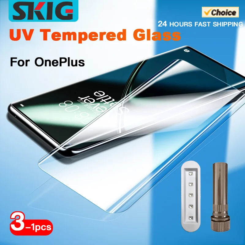 SKIG UV Tempered Glass For OnePlus 13 12 11 R 10 9 8 7 7T Ace2 Pro Full Cover Glue Curing For OnePlus13 Screen Protector Main image