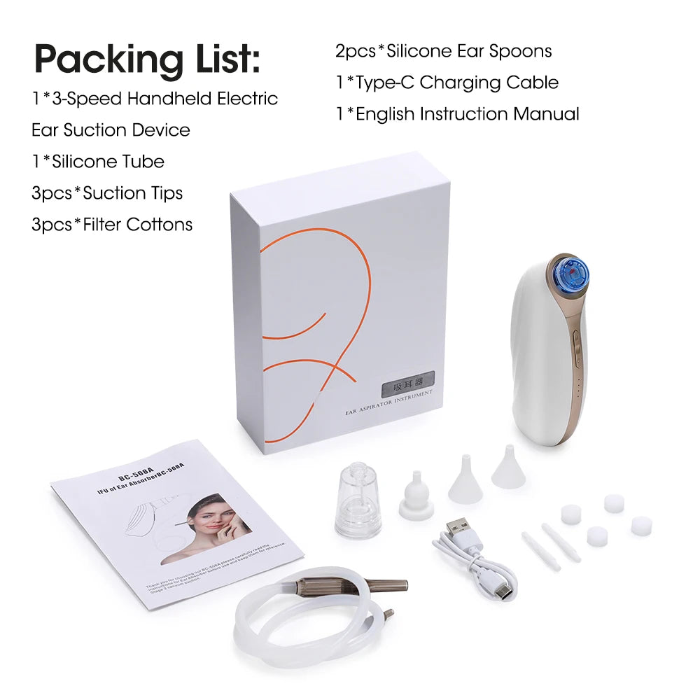 2 in 1 Ear Wax Removal Vacuum Set with 3 Levels Suction Nasal Aspirator Ear Cleaner for Adults And Kids Safe Ear Suction Tool