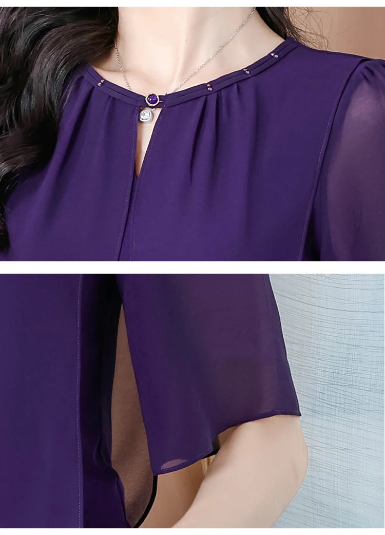 Summer Clothing Half Sleeve Chiffon Blouse 2025 New Fashion Loose Women Tops Solid Color Casual Pullovers Shirt