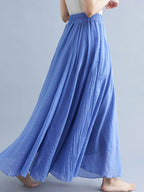 new 2020 Women Linen Cotton Long Skirts Elastic Waist Pleated Maxi Skirts Beach Boho Vintage Summer Skirts Faldas Saia