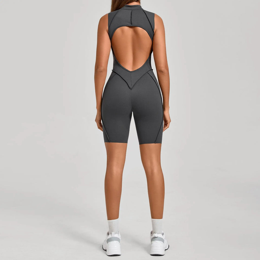 Women's Yoga Jumpsuit Hip Lift Sports Fitness Removable Padding Backless Zipper Leggings One-Piece Running Workout Gym Jumpsuit