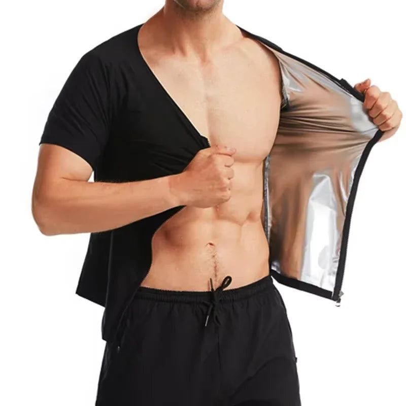 Men Sweat Sauna T-shirt Heat Trapping Compression Shirts Waist Trainer Sportswear Slimming Sauna Suit Fitness Fat Burning Tops