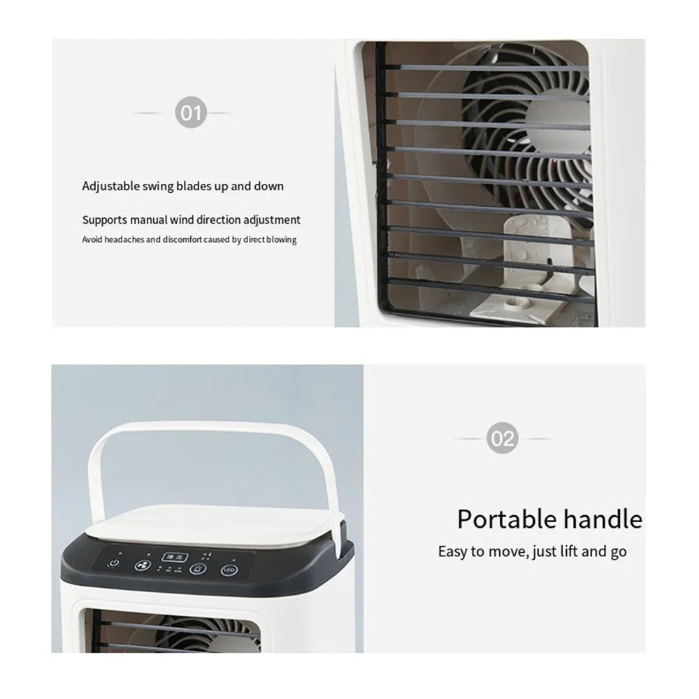 USB Portable Air Conditioner Fan Dual Mist Humidifier Ice Box 3 Speed Desktop Cooling Fan With LED Night Light