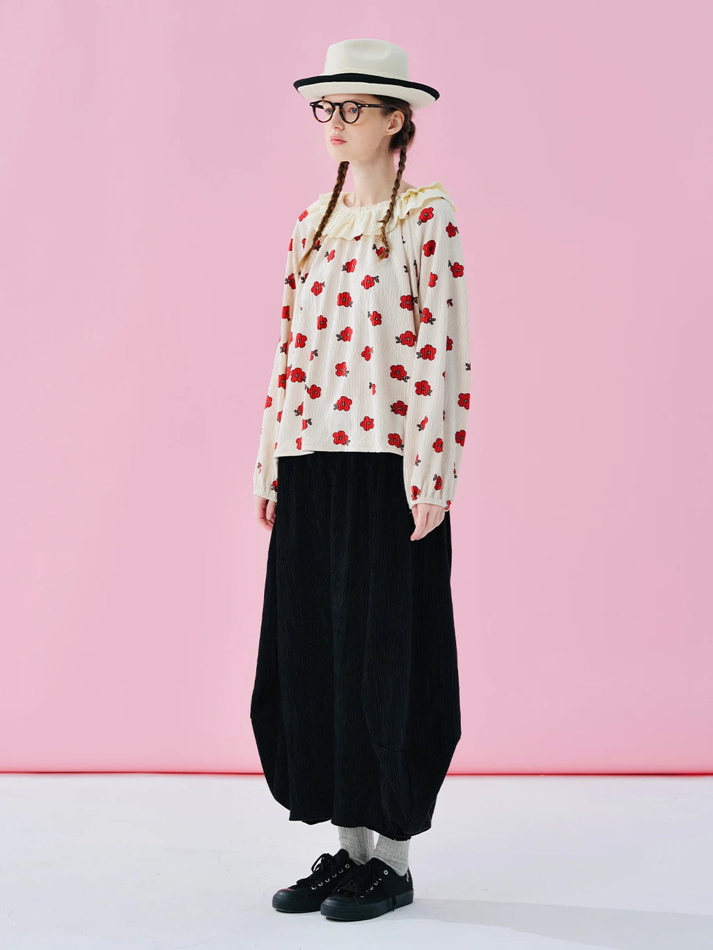 IMAKOKONI Original Design Collar Floral Long Sleeve Hoodie T-shirt for Summer Women 244968