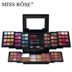 MISS ROSE 104 Color Eye Shadow Powder Puff High Gloss Lipstick Mirror Makeup Durable Easy Makeup Multi-Function Makeup Set