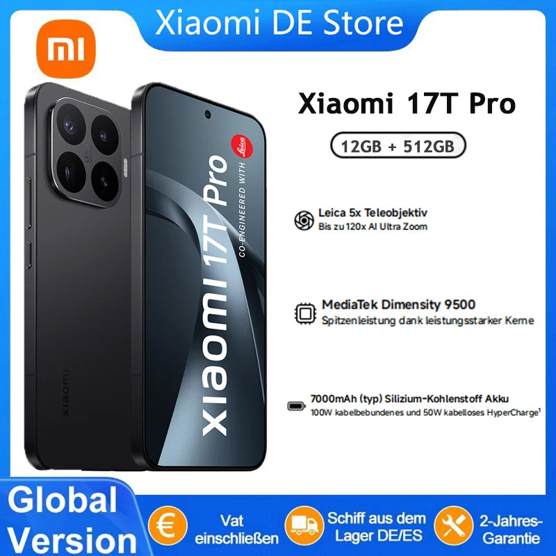 Xiaomi HyperOS Mobile Phone 6.83 "AMOLED Display Leica 5X Telephoto Lens 7000mAh (type) Silicon-carbon Battery Global Version Xiaomi 17T Pro Cellphone