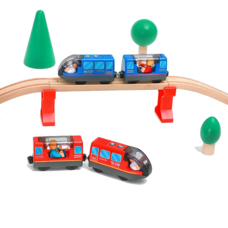 Kids Electric Train Set Locomotive Magnetic Train Car Diecast Slot Toy Fit for Wooden Train Railway Track Toys for Children Gift