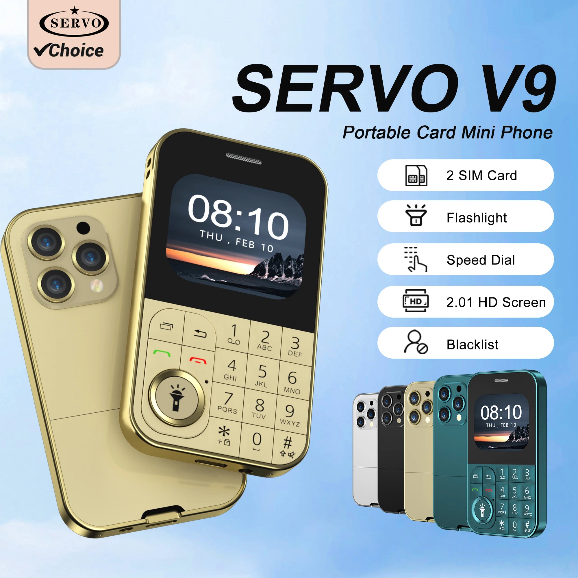 SERVO V9 Small Mobile Phone 2.01inch 2 SIM Cards Magic Voice FM Radio Torch Speed Dial 2G GSM Mini Keyboard Mobile Phone MP3 MP4 Main image