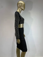 Sexy O Neck Long Sleeve Mesh Pearl Beige Black Celebrity Midi Women Bandage Set 2024 Designer Evening Party Women's Set