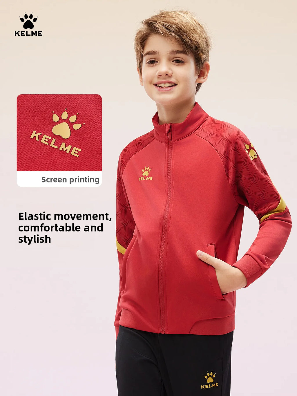 Kelme Children's Sports Jacket Autumn And Winter Knitted Jacket Outdoor Windproof Running Training Suit