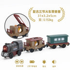 wooden Electric car set Magnetic Electric Train with Little Doll Diecast Slot Toy set Compatible Railway Wood Track Rail Train