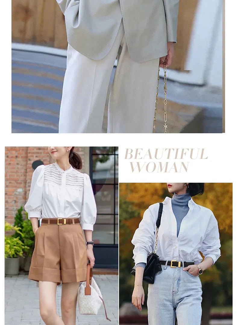 Ladies leather belt; cowhide versatile decoration for suit waist belt; retro simple high-end black ins style denim belt.