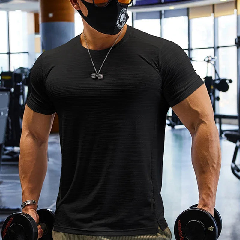 Muscle Training Compression T-shirt Man Running Dry Fit Tee Plain Color Plus Size Gym Men's T-shirts Sports Men Tops Sweatshirt