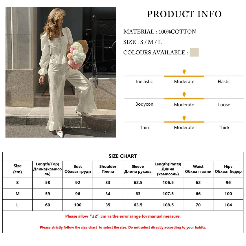 Clacive Fashion Loose Beige Cotton 2 Piece Set Women Elegant Long Sleeve Shirt With High Waist Wide Pants Set Female Clothing