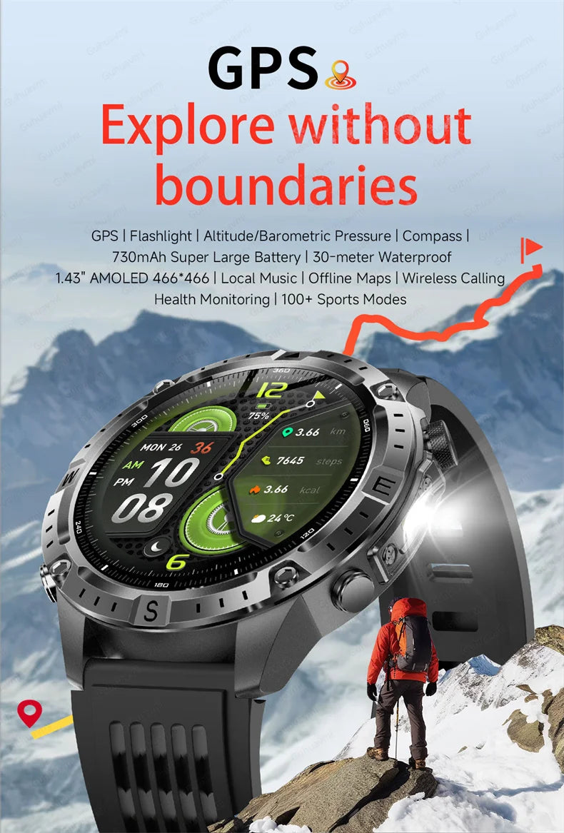GPS Sports Smartwatch Men Women Swim Waterproof Fitness Tracker 2GB Memory Offline Maps  SpO2 Rugged Outdoor Smartwatch for Men