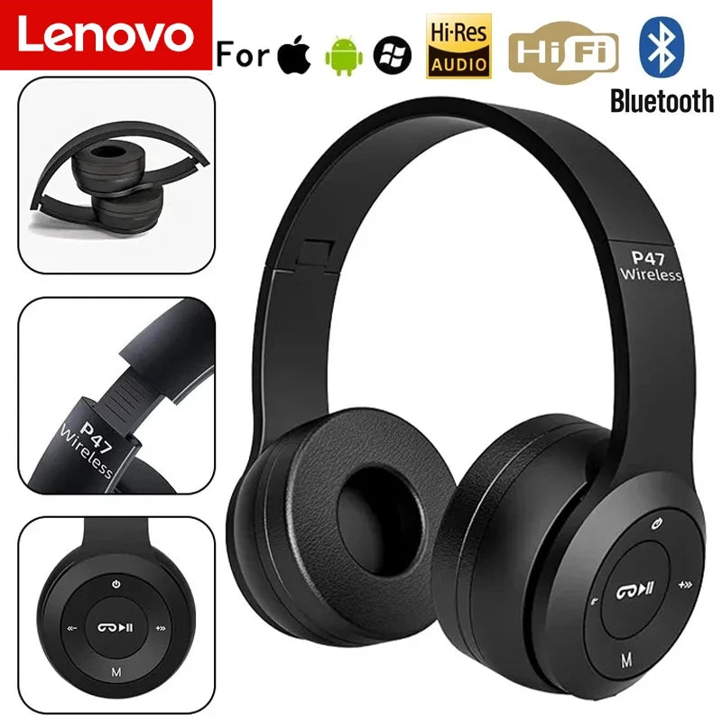 Lenovo Multifunctional Portable Foldable Headmounted Wireless Bluetooth 5.0 Headset For Bluetooth connection Wired Connection