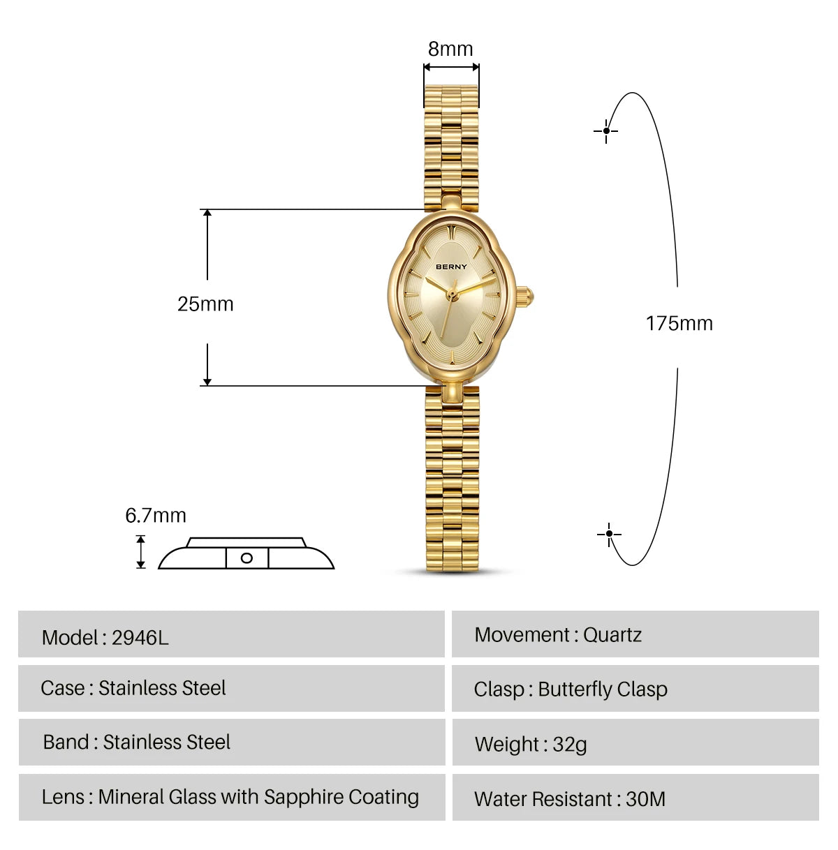 BERNY Gold Watch for Women Ladies Wristwatch Gold Quartz Jewelry Bracelet Set Minimalist Watch Multicolor Small Ladies Watches