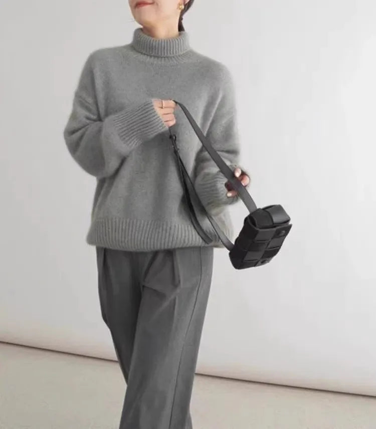 2024 Autumn and Winter New Thick Cashmere Sweater Women High Neck Pullover Sweater Warm Loose Knitted Base Sweater Jacket Tops