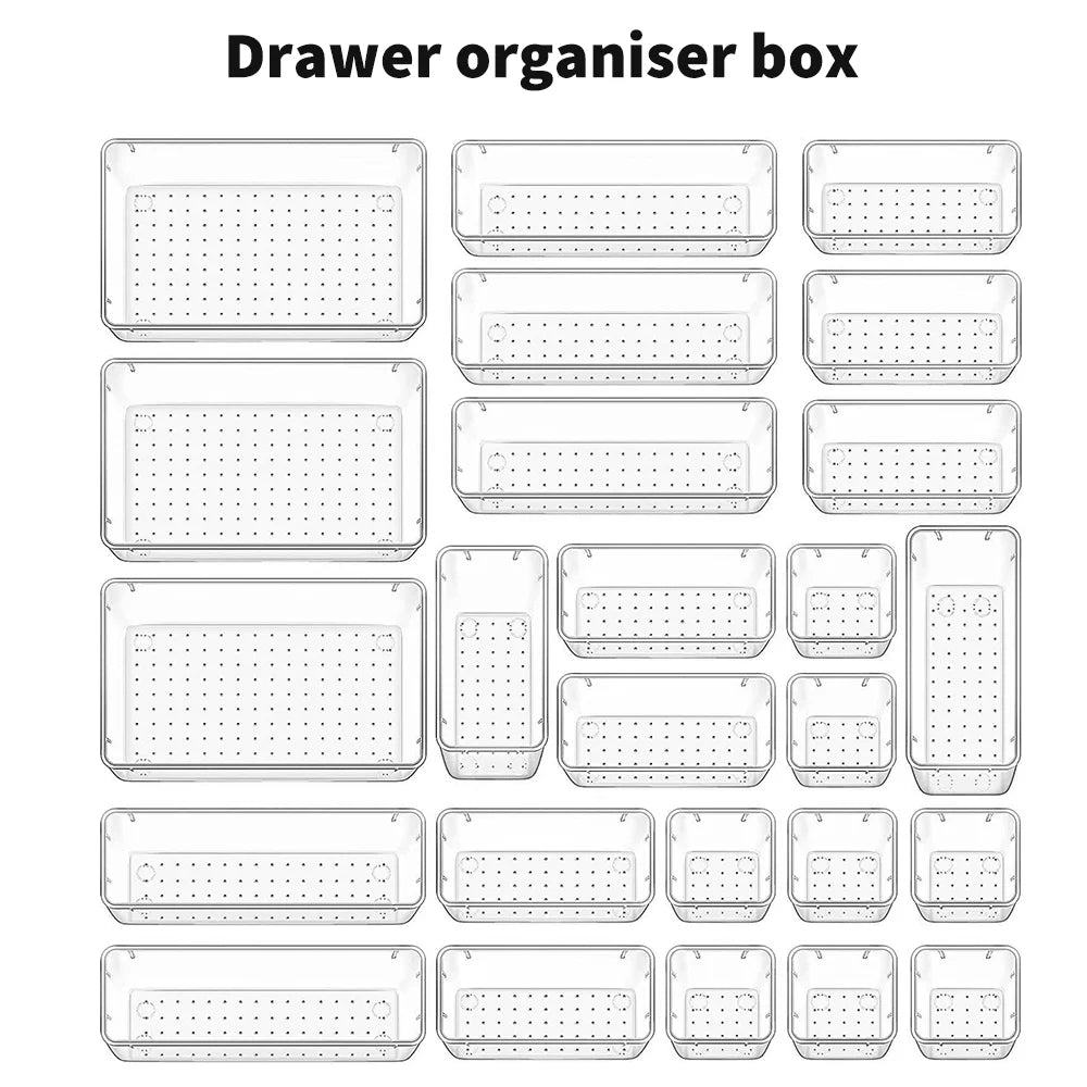 25pc Drawer Organizers Set Clear Plastic Desk Dividers Bins Bedroom Dresser Office Storage Box for Makeup Jewelries Gadgets Main image
